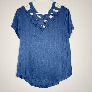 NWT Moral Fiber Blue Cut Out Blouse Short Sleeve Size XL
